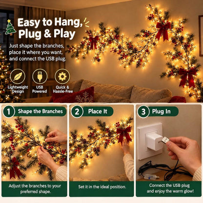 Christmas Vine Wall Lights – Flexible LED Branch Garland with Bows