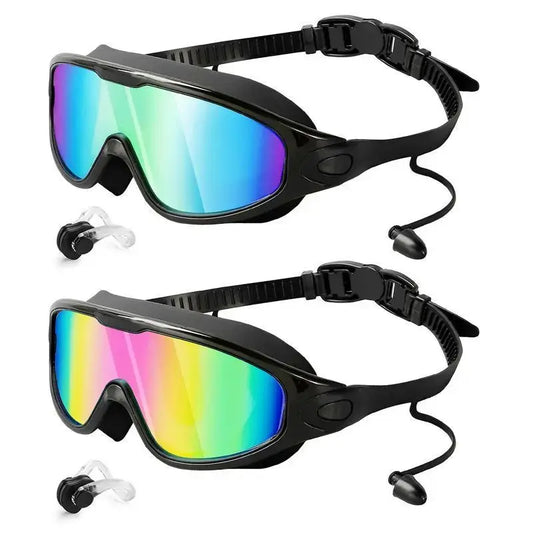 2 Pack Swim Goggles with Waterproof Earplugs & Nose Clip