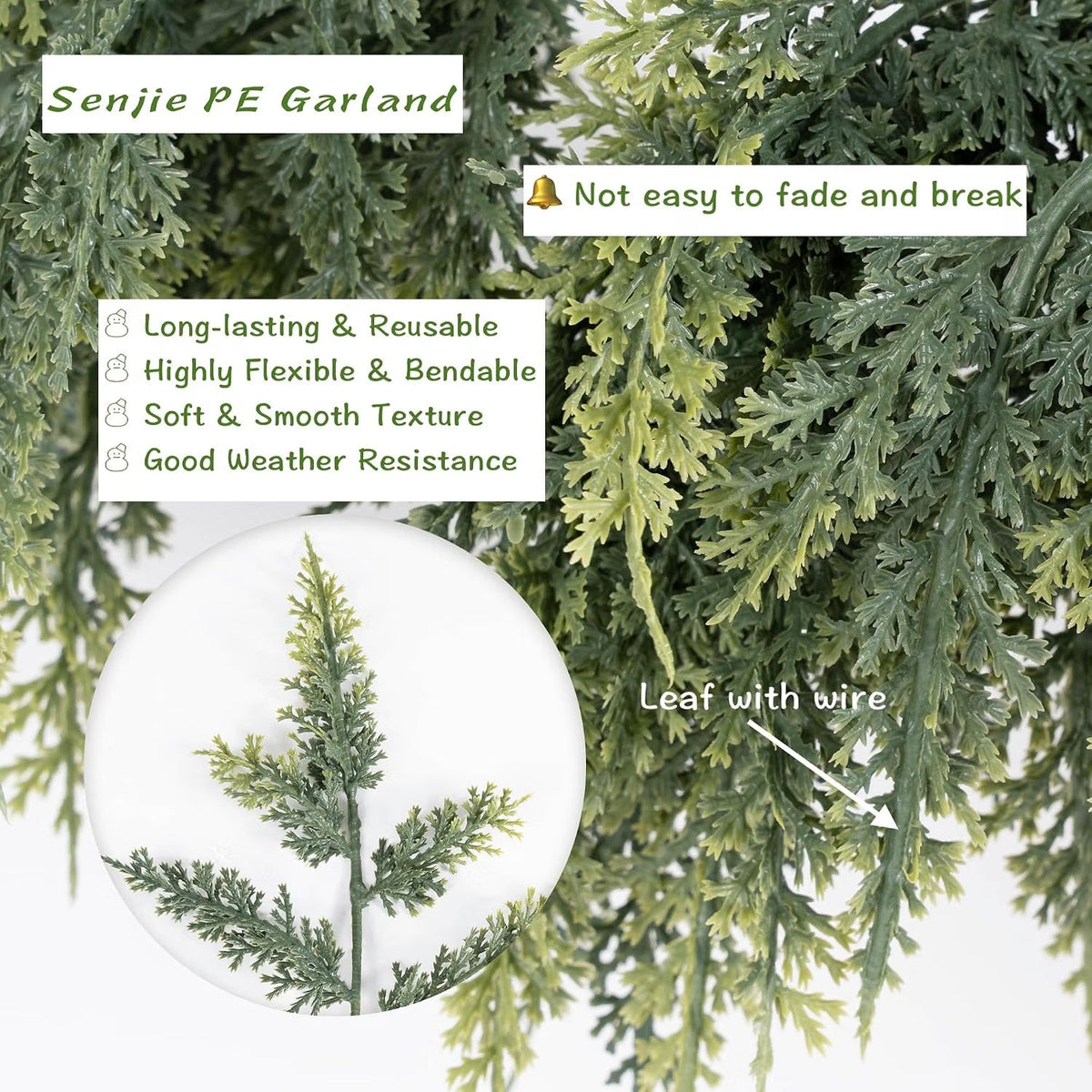Artificial Christmas Cedar Garlands – Realistic Faux Greenery for Fireplace & Holiday Home Decor