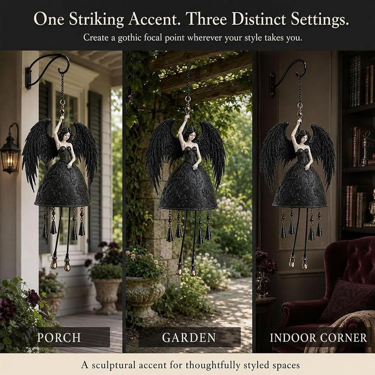 Dark Angel Gothic Wind Chime – Outdoor Garden Hanging Decor