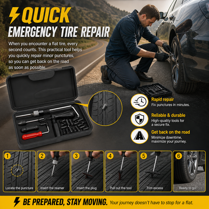 Portable Tire Repair Plug Kit – Fast Emergency Puncture Repair Tool
