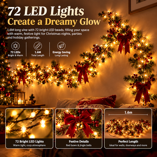 Christmas Vine Wall Lights – Flexible LED Branch Garland with Bows