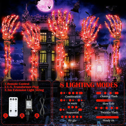 5 Pack Halloween Skeleton Arm Lights– 10FT Glowing LED Hands with 8 Modes
