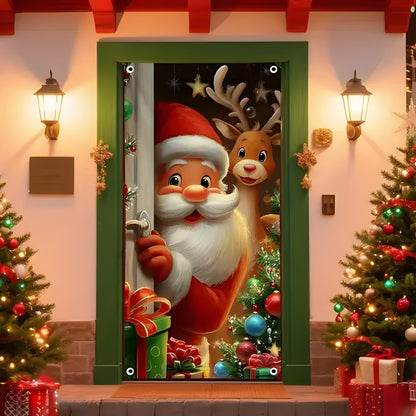 Santa & Reindeer Christmas Door Banner – Large Reusable Holiday Decor