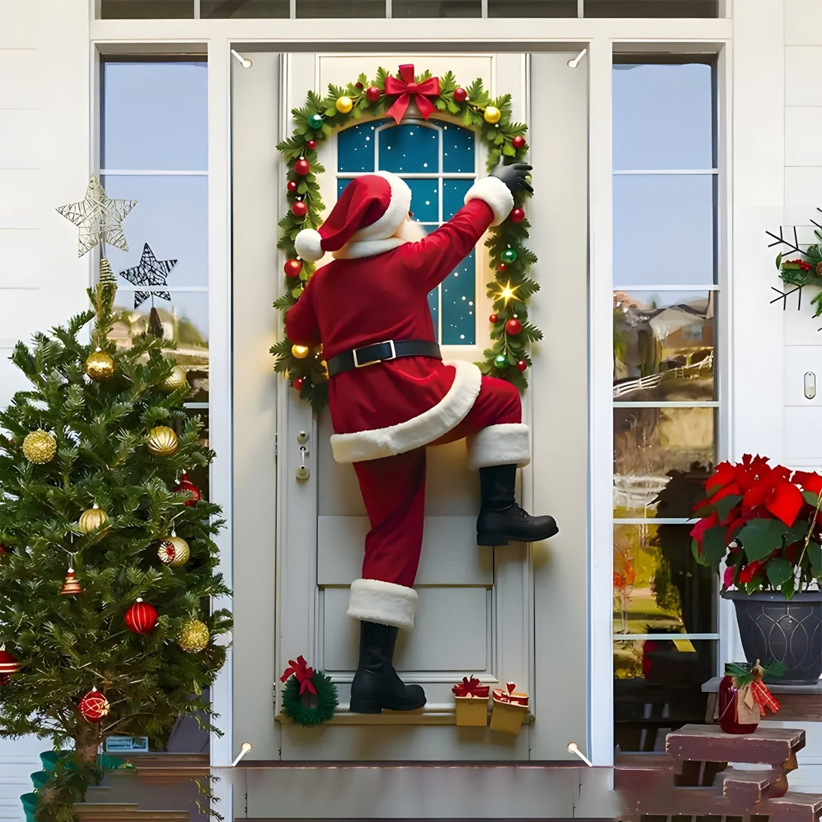 Santa & Reindeer Christmas Door Banner – Large Reusable Holiday Decor