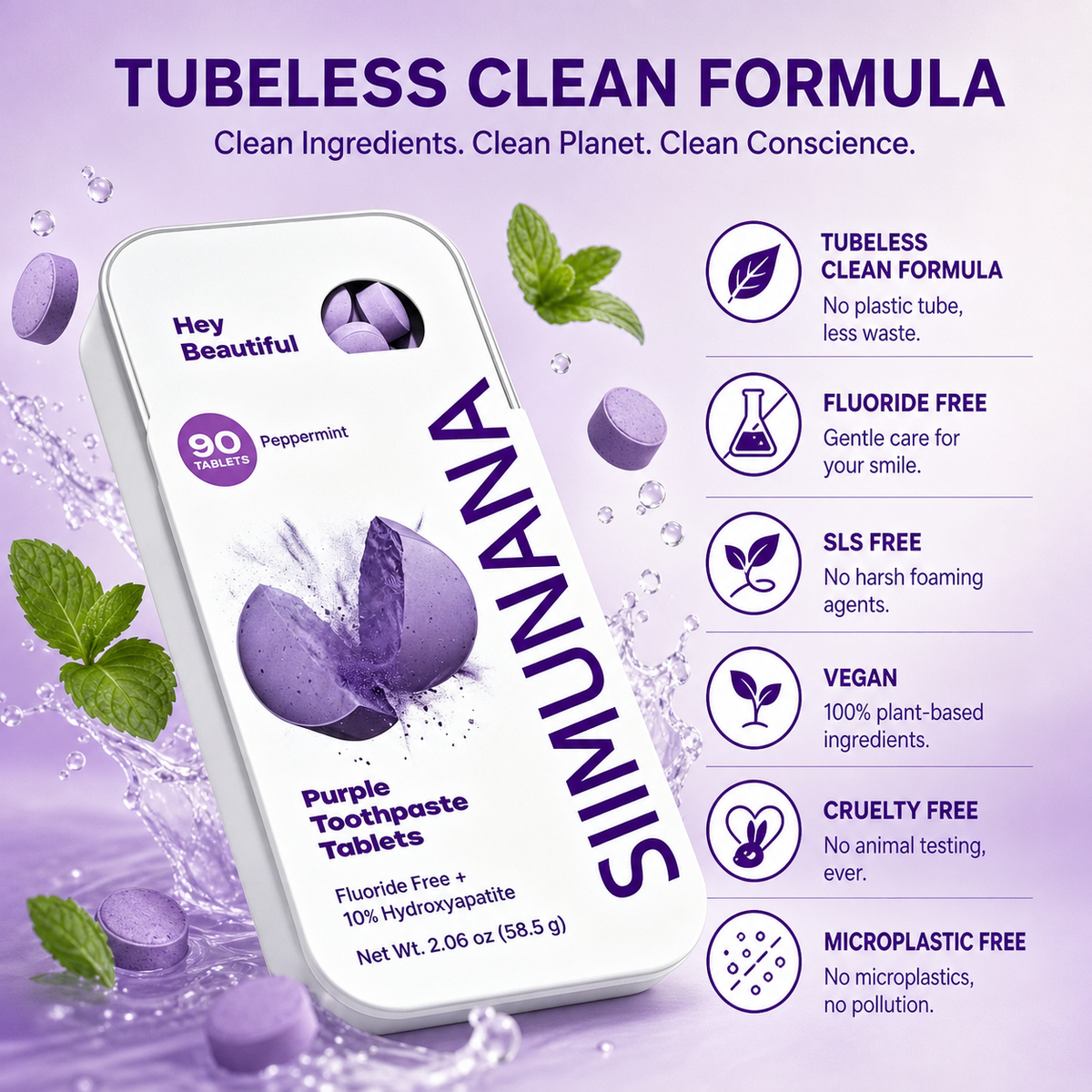 Purple Toothpaste Tablets with Hydroxyapatite & PAP – Fluoride-Free