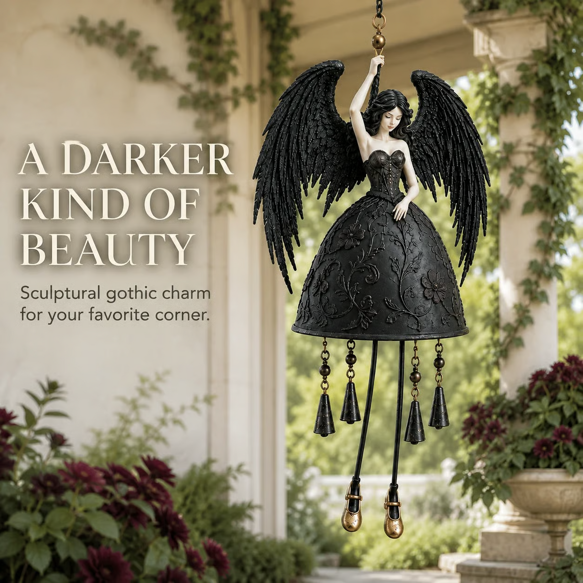 Dark Angel Gothic Wind Chime – Outdoor Garden Hanging Decor