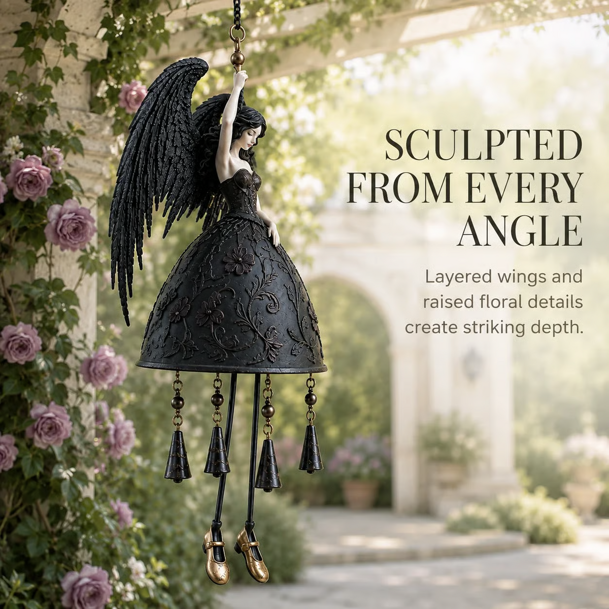 Dark Angel Gothic Wind Chime – Outdoor Garden Hanging Decor