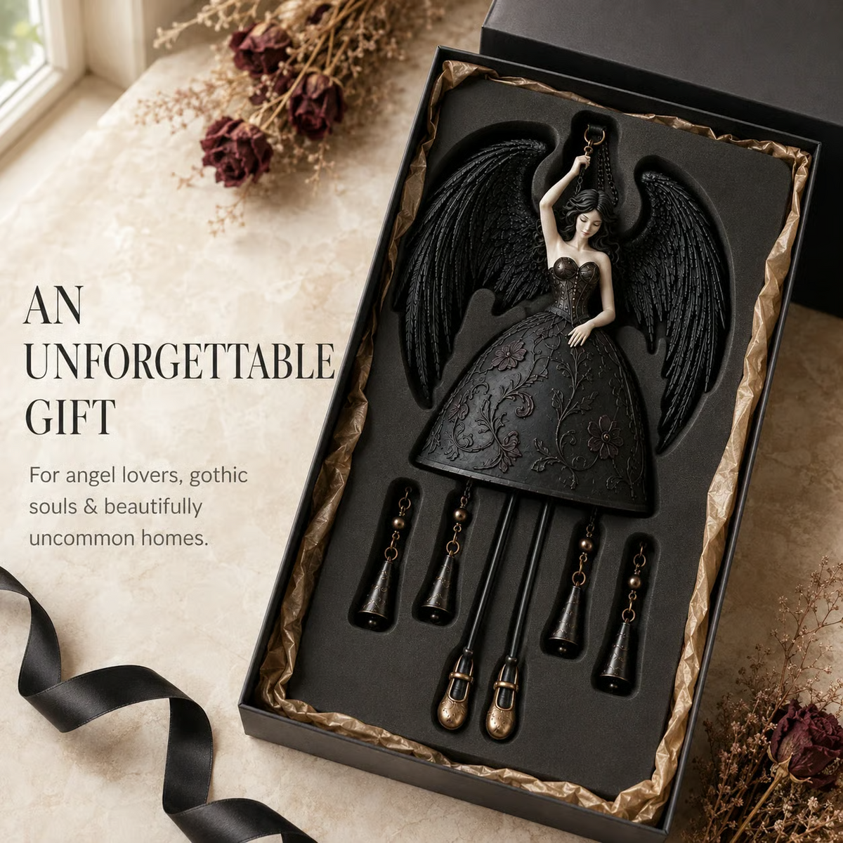 Dark Angel Gothic Wind Chime – Outdoor Garden Hanging Decor