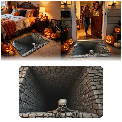 3D Halloween Skull Doormat – Optical Illusion Crystal Velvet Rug